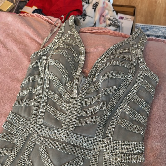 NWT JUDY & JULIA Silver Beaded Crystal Evening Gown Dress Sz 12 GORGEOUS Z42 - Picture 6 of 9